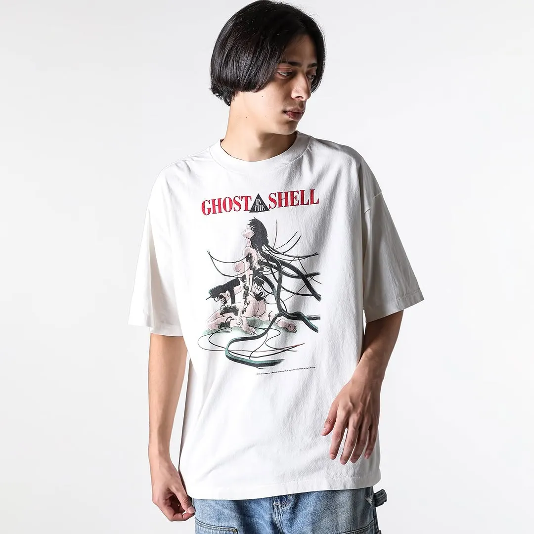 SAINT Mxxxxxx x GHOST IN THE SHELL ' GITS ' SS TEE/WHT Classic Big IP Ghost in the Shell co-branded Suzi Charge/Suzi Character TEE Off-white S-XL Cylindrical side seamless fabric 220g high gram weight OE yarn ⚠️Note: It is almost meaningless if it is not a cylindrical fabric Customized joint main mark/joint wash mark/little angel anti-counterfeiting label Original factory level printing factory Top purchasing agent level